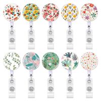 ABS Oil Painting Flower Succulents Telescopic Clip Retractable Badge Reel Clip Badge Holder Students Doctor Nurse ID Card Holder Fashion Brooches Pins