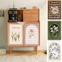 【YD】 Floral Short Curtains Half-curtain for Cupboard Wardrobe Dust Cover Cabinet Partition with Tassel