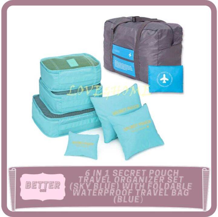 Better One 6 in 1 Secret Pouch Travel Organizer Set (Sky Blue) with