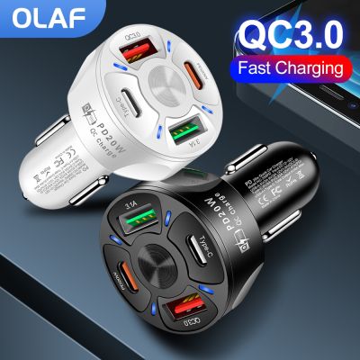OLAF USB คู่ C ที่ชาร์จแบตในรถที่ชาร์จไฟรวดเร็ว USB USB ชนิด C ที่ชาร์จความเร็วสูง QC3.0 PD สำหรับ Iphone Samsung Xiaomi อะแดปเตอร์ชาร์จในรถยนต์โทรศัพท์ในรถยนต์