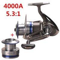 รอกหมุน Megafforce ออริจินัลไดวา4000A แกนโลหะสองอัน5BB 5.3:1กลอง Pesca Peche ล่อตกปลาลวดล้อน้ำเค็ม