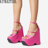 AIYKAZYSDL 2022 Fashion Style Women Fetish Shoes Ultra Very High Heel Platform Wedge Shoes Synthetic Silk Satin Shoes Green