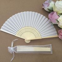 50pcs White Drawstring Organza Folding Hand Fan Pouch Party Wedding F