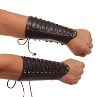 Men Medieval cers Accessories Cosplay Leather Armor Arm Warmers Lace-Up Viking Pirate Knight Gauntlet Wristband