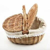 Picnic Basket With HandleHandMade Wicker Bag Camping Shopping Storage Hamper With Lid Food Basket Woven Fruit Storage Basket