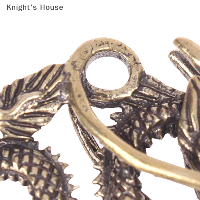 Knights House เครื่องประดับทองเหลืองโบราณรูปปั้นมังกรสัตว์ในตำนานของจีนรูปปั้นทองแดงรูปปั้นมังกรทองเหลืองบริสุทธิ์ขนาดจิ๋ว1ชิ้น