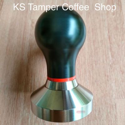 ด้ามกดกาแฟ tamper coffee by KS แบบด้ามสีดำ คาดแดงขนาดเส้นผ่านศูนย์กลาง 51,53,54,57,57.9,58.5 mm สแตนเลสแท้