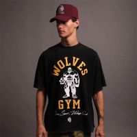 2023NewDARC Oversize S-3XL Hip Hop Wolves Letter Print Mens Short Sleeve T-Shirts Summer 2022 Cool 100% Cotton Loose Cal Tees Tops