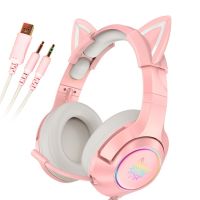 Pink Cat Ear Headset Girls casque Wired Stereo Gaming Headphones with Mic &amp; LED Light for Laptop PS4Xbox One Controller