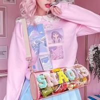 Superior Home Shop PVC Womens Transparent Waterproof Letter Sticker Makeup Bag Snack Storage Casual Crossbody Bag