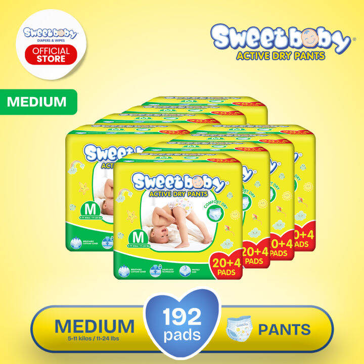 SWEETBABY ACTIVE DRY BABY PANTS DIAPER MEDIUM 20+4 PADS x 8 PACKS