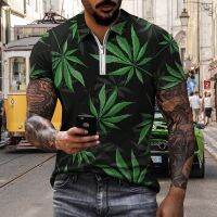 Summer Mens Polo Shirt Top T-shirt Short Sleeve Neckline Zipper New 3D Hawaiian Plant Print S-5XL Casual Entertainment Outfit