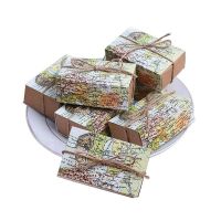 50 Pcs Around the World Map Favor Boxes Vintage Kraft Favor Box Candy Gift bag for Travel Theme Party Wedding Birthday Bridal Sh