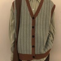 Knitted sweater vest 2021 trend loose V-Neck Sweater Cardigaถักเสื้อกันหนาวเสื้อกั๊ก2021น้ำหลวมVเสื้อสเวตเตอร์ถักคอคาร์ดิแกนต้นฤดูใบไม้ร่วงジไม่ได้泯