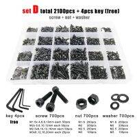 400/2100pc M1.6 M2 M2.5 M3 M4 M5 Black Grade 12.9 Steel Hexagon Hex Socket Cap Head Screw Bolt Nut Washer Set Assortment Kit Box Nails Screws  Fastene