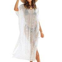 FN946N Summer Bathing Suit Cover Up Short Sleeve Swimsuit Bikini Cover-up Dress European Solid Color Hollow Out Sun Protection