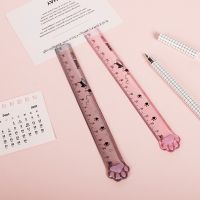 1pc Pink Transparent Cat Claw Ruler Student Drawing Measurement Stationery Ruler Cartoon Kawaii Stationery Plastic Ruler 15cm Rulers  Stencils