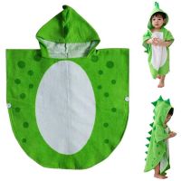 Children Bath Towel Robe Kids Hooded Beach Swimming Poncho Dinosaur Pattern(Green+White 55 Cm x 110 Cm)