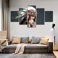 Lizhanmin Indian Girl Wall Art ภาพวาดผ้าใบ-5ชิ้น HD โปสเตอร์พิมพ์-ภาพผนังแบบแยกส่วนสำหรับห้องนั่งเล่นตกแต่งบ้าน-สวยงามและไม่เหมือนใคร