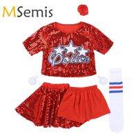 Kids Girls Carnival Cheerleading Costume Crop Top with Skirt Shorts Hair Clip Pom Pom Finger Rings Socks Cheerleader Outfit