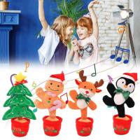 Mainan Boneka Menari Natal 35Cm Lembut Mainan Figur Aksi Bergoyang Goyang Elektronik Dapat Diisi Ulang/Baterai Opsional