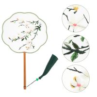 【cw】 Chinese Hand Fans Round Folding Silk Circular Ancient Wedding Paddle Embroidery Dancevintage Held Handheld