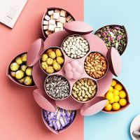 Petal-Shape Rotating Candy Box Snack Nut Box Flower Candy Fruit Plate Food Storage Case Two-Deck Storage Organizer