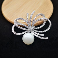 2021 SS New Big Fresh Water Pearl Bowknot Brooch Bling Bling Full CZ Stones Pin Bridal Fashion Jewelry Scarf Pin Brooch