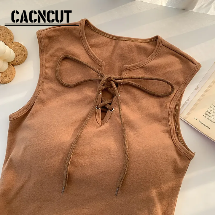 cacncut-สายคล้องไขว้หวานเจ๋งเพรียวบางเสื้อกั๊กขนาดพอดีตัวผู้หญิงดีไซน์ใหม่สัมผัสแบบเฉพาะช่วงฤดูร้อน2023