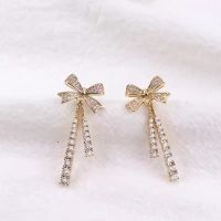 [COD] Douyin with bowknot tassel long earrings zircon micro-inlaid s925 silver needle stud