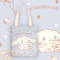 Sanrio การ์ตูนกระเป๋าสะพายที่มีซิปกระเป๋าด้านใน Cinnamoroll อะนิเมะพิมพ์ผ้าใบกันน้ำสาวกระเป๋าถือกระเป๋าช้อปปิ้ง