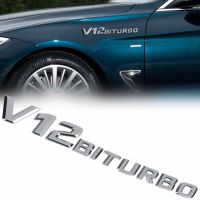 สติกเกอร์รูปลอกตรารถยนต์ข้างรถยนต์ V12บิทเทอร์โบ ABS สำหรับ Mercedes Benz สีเงิน