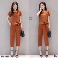 TW3818 Set 2 ชิ้น เสื้อแต่งผูกปลายเสื้อ+กางเกง 5 ส่วน **สอบถามก่อนสั่งซื้อ**