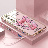 Volans เคสสำหรับ Honor 90 5G 90 Lite 5G ฟรีสายคล้องแฟชั่นแบรนด์ K ขอบสี่เหลี่ยมกรอบลายเคสโทรศัพท์ชุบหรูหราเคลือบเคสโทรศัพท์นิ่ม