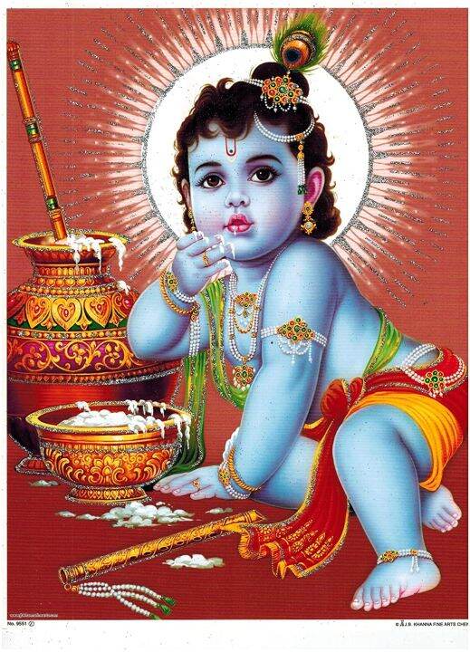 India Cart Baby Krishna Poster with Glitter God Krishna Poster Hindu