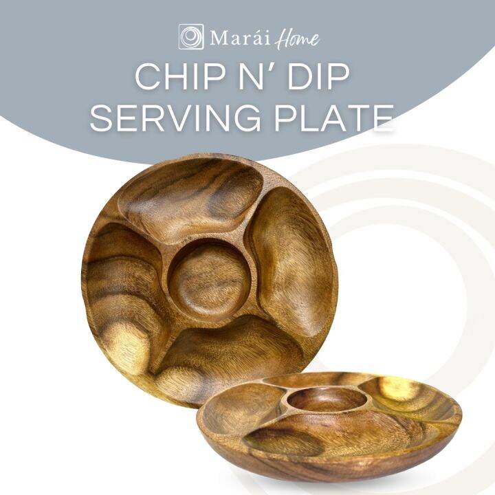 Marai Home Chip and Dip Serving Plate Acacia Wooden Serving Platter
