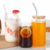 ][= 400/550Ml Glass Cup With Straw Lid Drinkware Transparent Beer Bule Tea Cup Juice Glass Coke Can Milk Mocha Cups Breakfast Mug