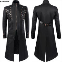 2022ยุคฮาโลวีนผู้ใหญ่ Steampunk Victorian Frock Coat Stand Collar Men เสื้อแจ็คเก็ตสีดำ Plus ขนาด S-3XL