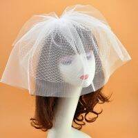 Fascinator หมวกคลุมหน้าเจ้าสาวสองชั้นตาข่าย Ha สีทึบ