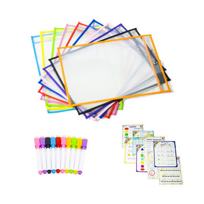 Dry Erase Pockets Reusable Oversized Size 10 X 13 inches Perfect Teacher Supplies for Classroom Organization and Decorations