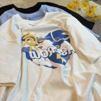 COD Letitia Robbins Design Niche Love Foam Short-Sleeved T-Shirt Womens Summer Loose Blue Sky and White Clouds T-Shirt Couple Top