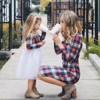 Women Striped Plaid Baby Girl Dress Christmas Family Matching Outfits Clothes Mother Daughter Dresses Mom Girl Party Climbing