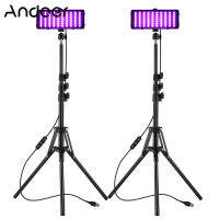 Andoer RGB LED Video Light Kit รวม2 * ไฟ RGB + 2*160ซม. ขาตั้งไฟ + 2 * หัวบอลแบบยืดหยุ่นสำหรับ Vlog สตรีมมิ่งสดถ่ายทำภาพผลิตภัณฑ์การถ่ายภาพ2600K-6000K หรี่แสงได้ USB Powered