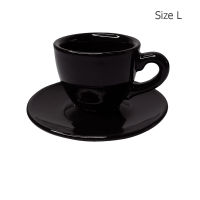 (AI Market) ถ้วยกาแฟ ขนาด 230 ซีซี. ถ้วยกาแฟลาย Glossy Black พร้อมจานรอง (Size L)