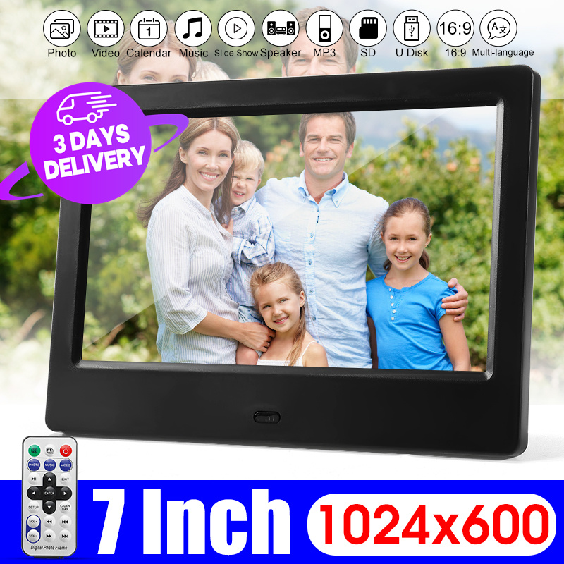 Remote Control Support USB Calendar VUCATIMES F7 1024x600 IPS Display Digital Photo Frame 7-inch Time Picture Slide Show MMC/SD Card Black 