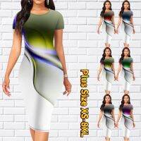 【hot】❀✼☃  2023 Everyday Short Sleeve Skirt New Design Printing Tight Round Neck Knee-length