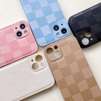 Simple Checkerboard Leather Phone Case For iPhone 13 12 11 Pro XS Max X XR 7 8 Plus SE2020 Shockproof Soft Silicone Back Cover