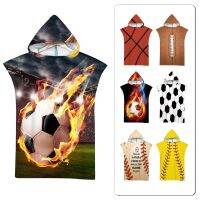 【cw】 Football Sport Soccer Pattern Microfiber Hooded Beach for Adults Kids Swim Bathrobe Beachwear