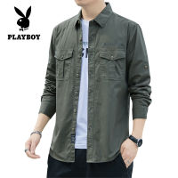 PLAYBOY ผู้ชายฤดูร้อนแขนยาวเสื้อธุรกิจเสื้อบางขนาดใหญ่เสื้อทางการ（M-5XL）