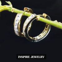 INSPIRE JEWELRY  ต่างหูห่วงฝังเพชรสวิสเรียงเม็ด ฝังล็อก  Big size